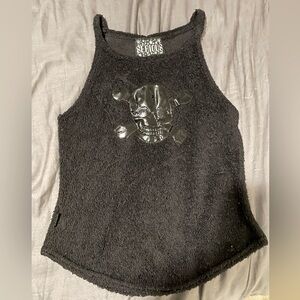 Fuzzy tank top with skull appliqué size medium